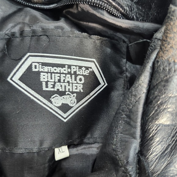 Diamond Plate Jacket Mens XL Black Buffalo Leather Motorcycle Biker Zip Lined - Picture 4 of 12